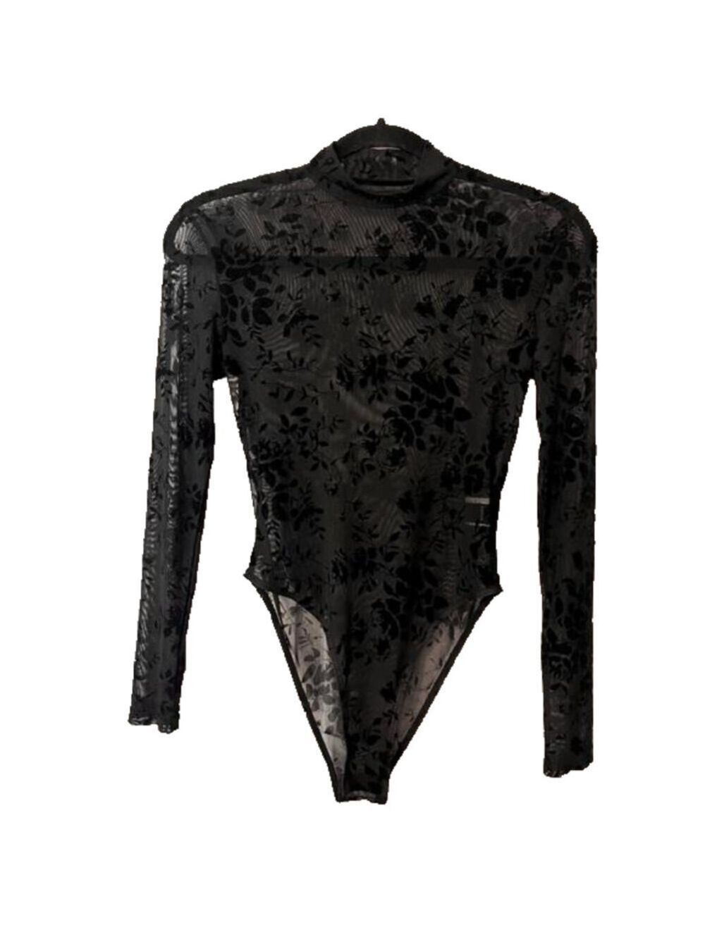 Long sleeve sheer polyester/spandex body suit with snap closure size xsmall